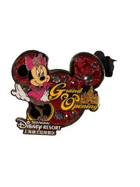 Disney Shanghai Minnie Mouse Trading Pin Mickey Icon Bling Pink Badge